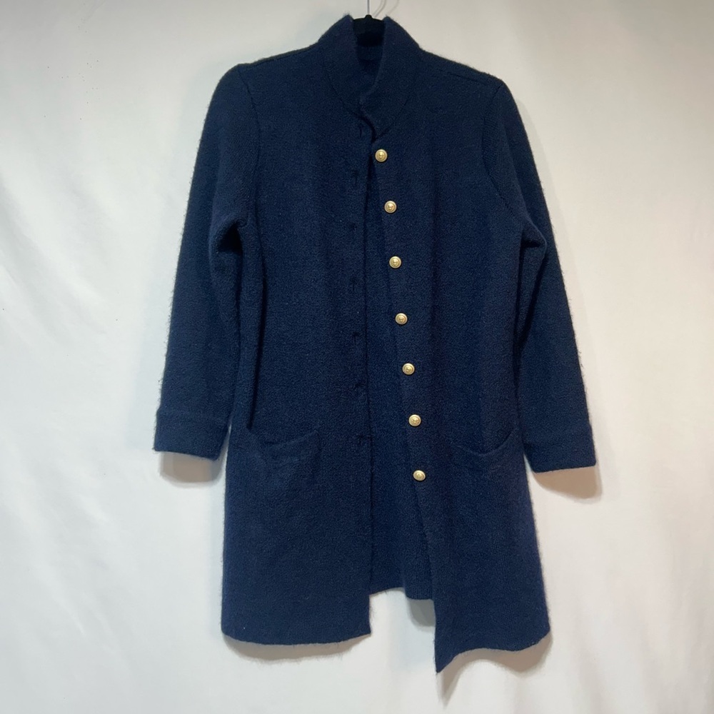 Navy Blue Women's Coat with Gold Buttons